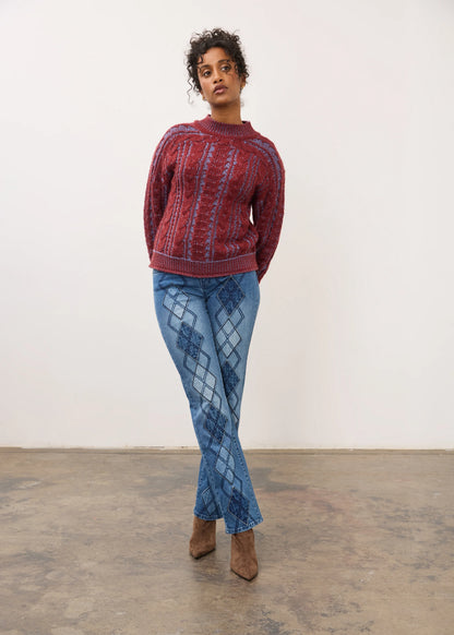 Christina Straight Leg Geometric Applique Statement Jeans. Style FD5153779