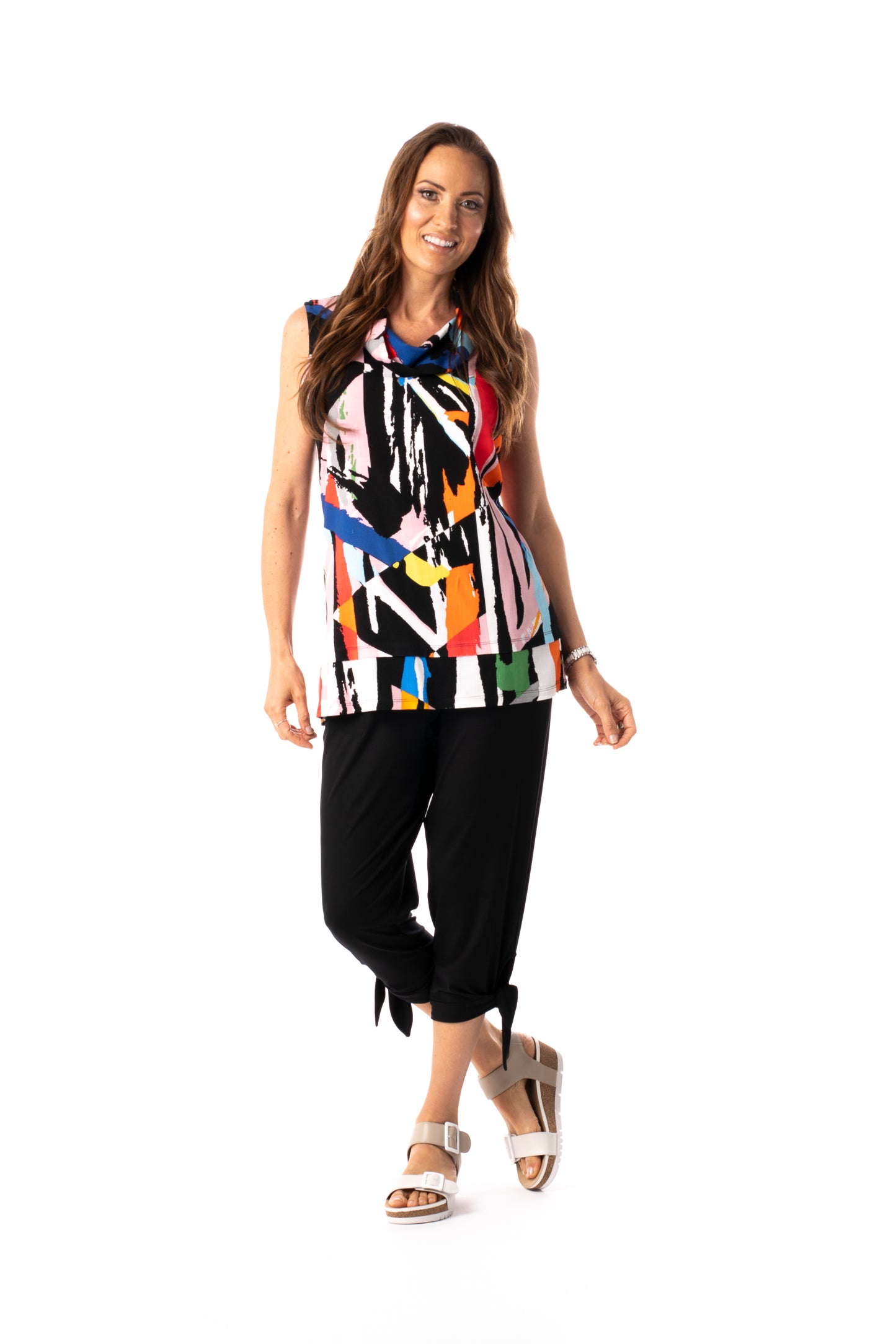 Cowl Neck Printed High Low Tunic. Style PE601-4812