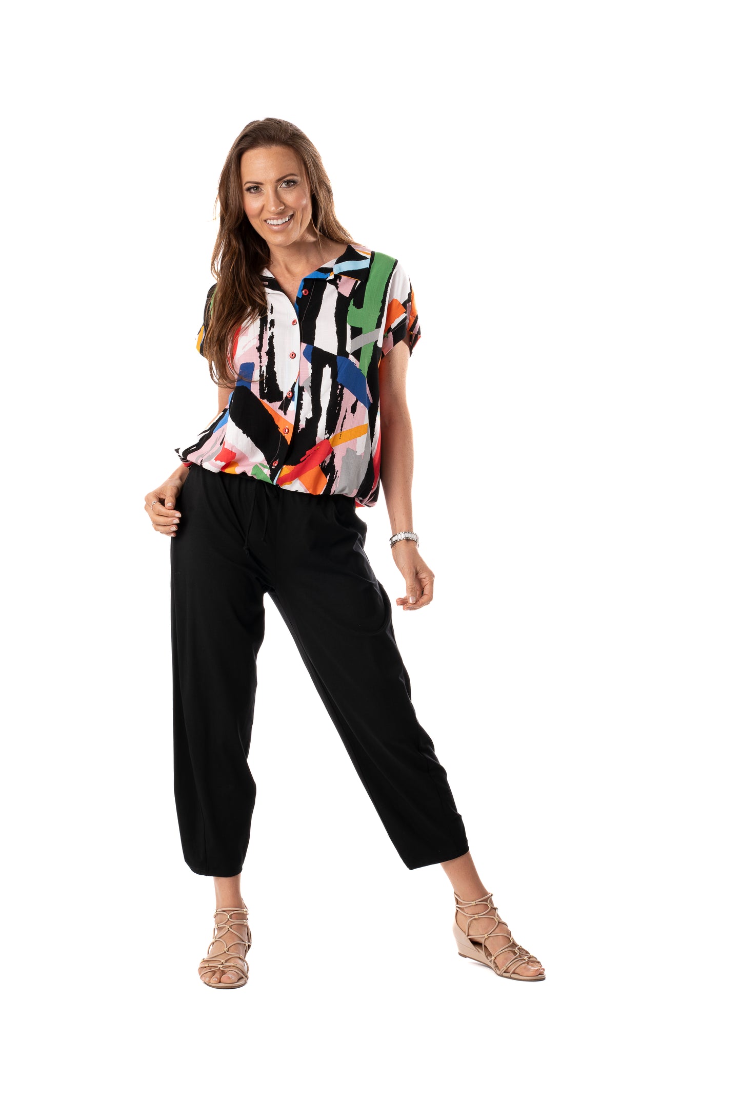 Short Dolman Sleeve Button Up Top. Style PE601-4956