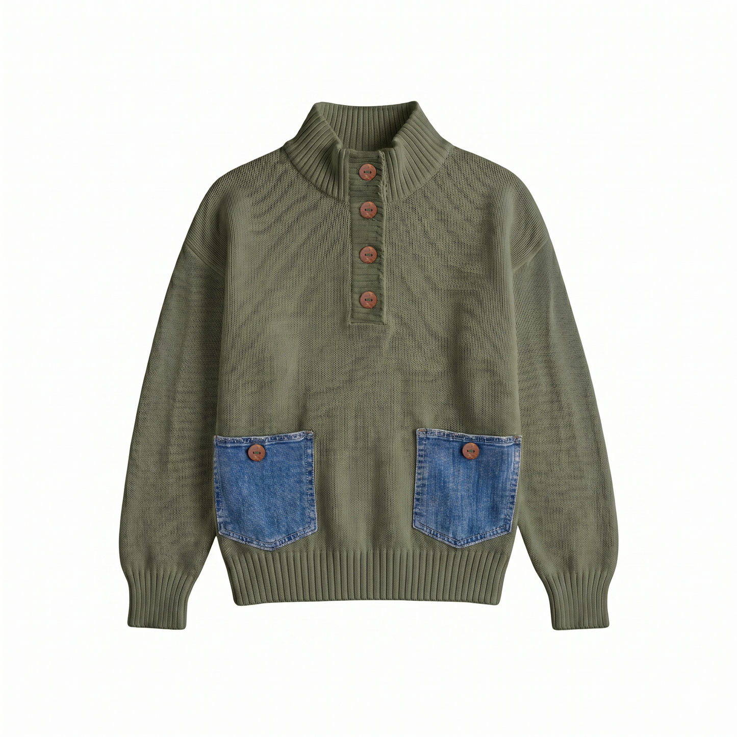 Mock Neckline 1/4 Button Closure Knit Sweater. Style SHNP6012