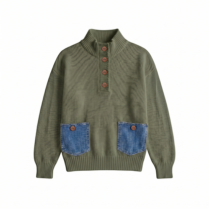 Mock Neckline 1/4 Button Closure Knit Sweater. Style SHNP6012
