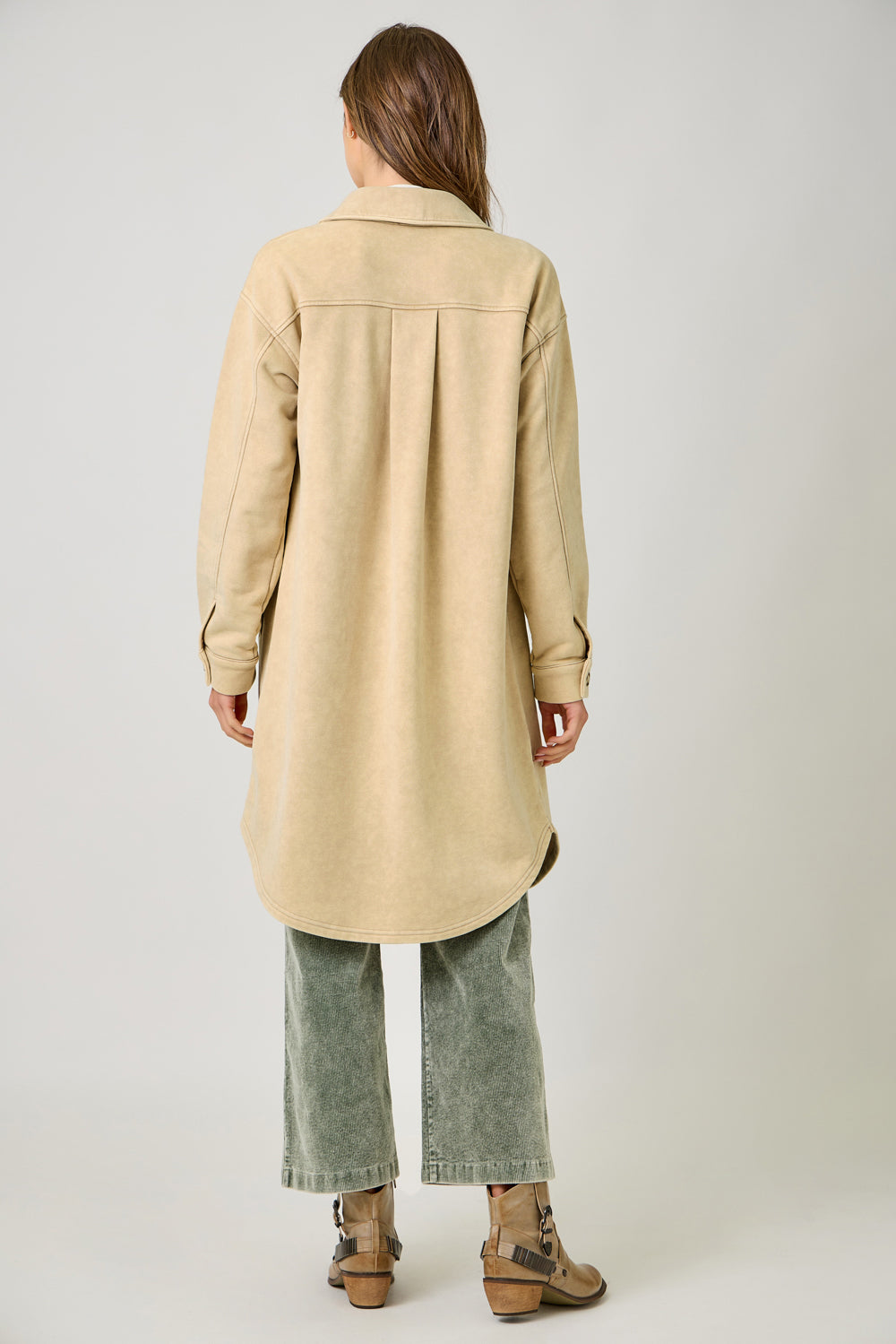 Washed Terry Long Button Front Jacket. Style MYS61231