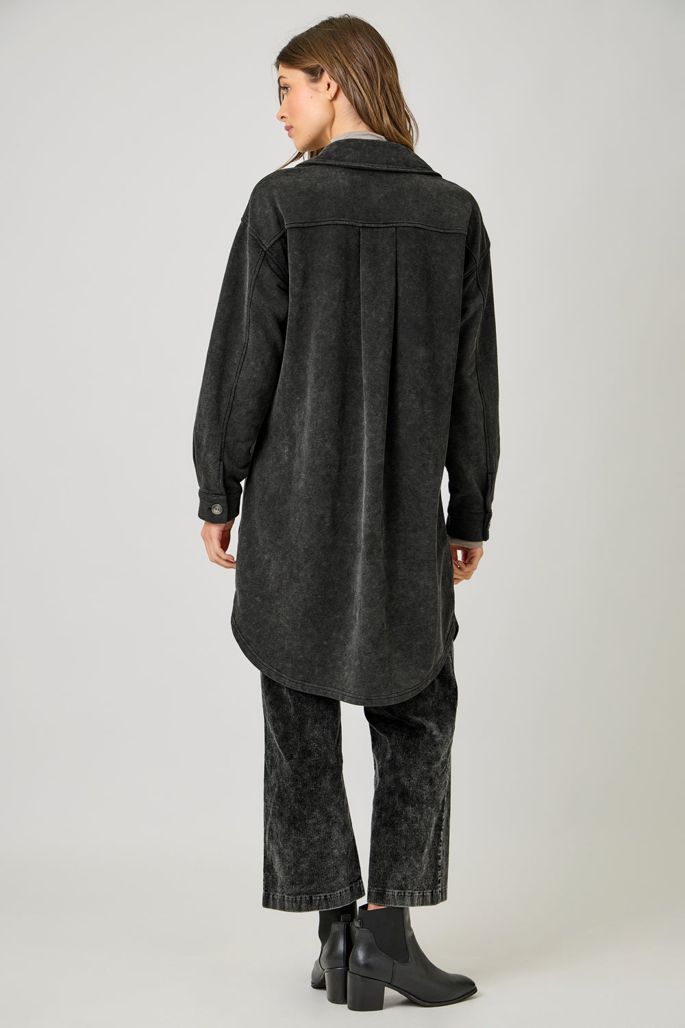 Washed Terry Long Button Front Jacket. Style MYS61231