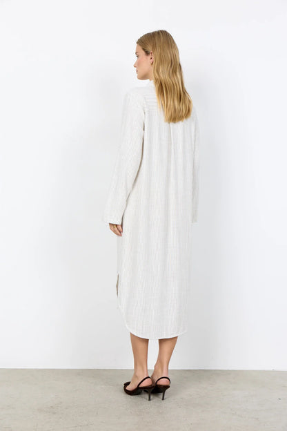 Vertical Stripes Button Front Shirt Style Midi Dress. Style SOYA41588