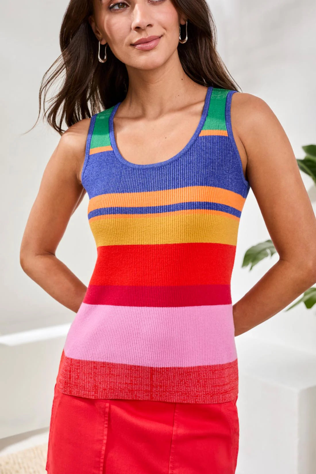 Stretchy Multi Colour Stripes Knitted Tank. Style TR6212O-5208