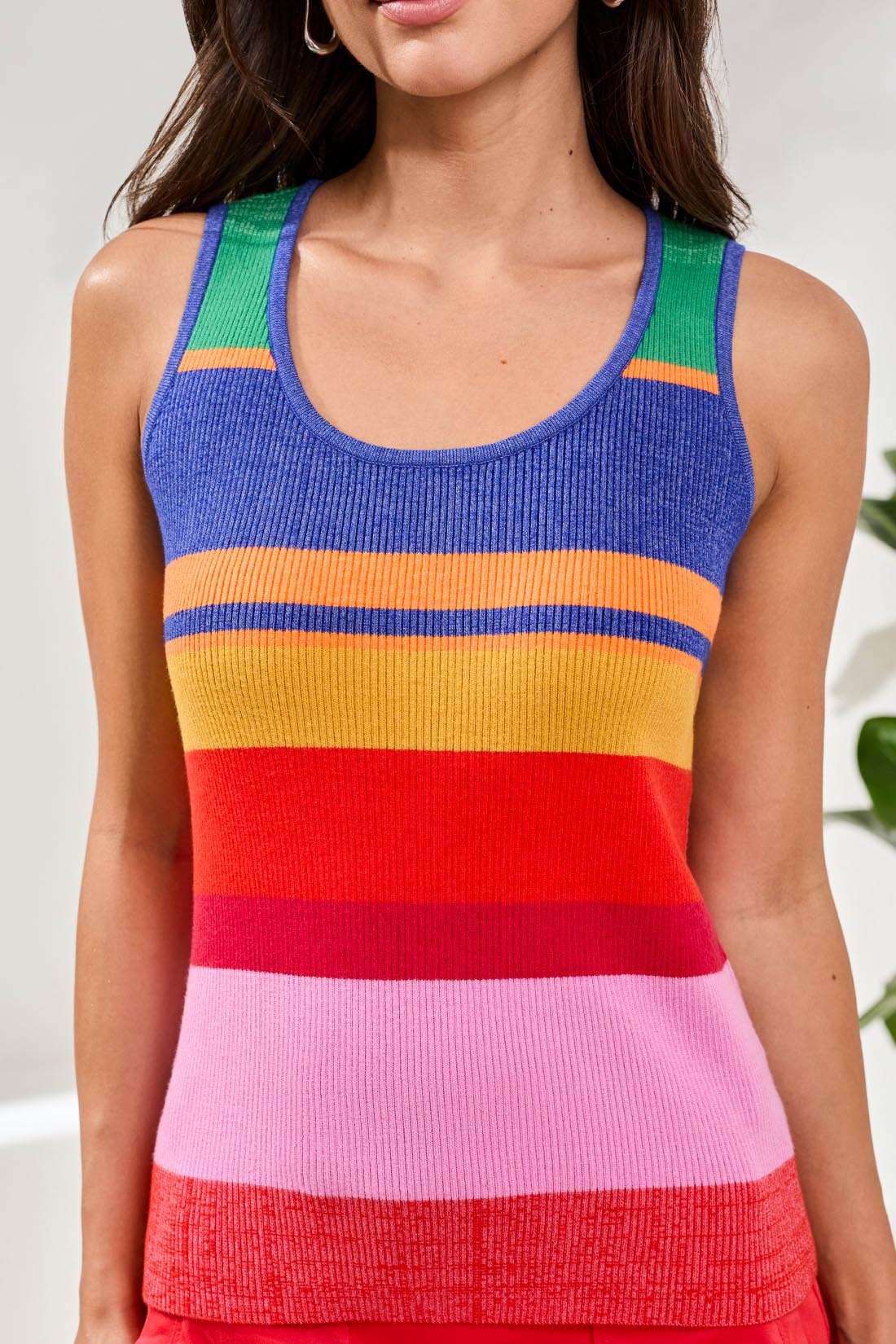 Stretchy Multi Colour Stripes Knitted Tank. Style TR6212O-5208