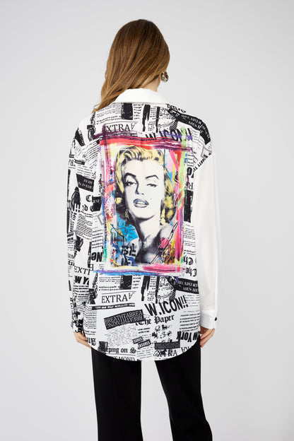 Buttoned Graphic Marilyn Monroe Print Shirt. Style FL251529