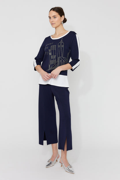 Pull-On Elastic Waist Front Slit Cropped Pants. Style FL261148