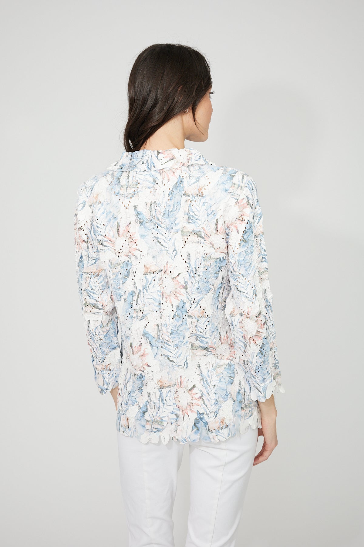 Floral Print Pressed Wrinkle Button Up Blouse. Style FL261648