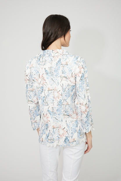 Floral Print Pressed Wrinkle Button Up Blouse. Style FL261648