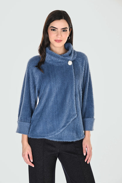 Mock Neck Relaxed Fit Fuzzy Jacket. Style FL263324
