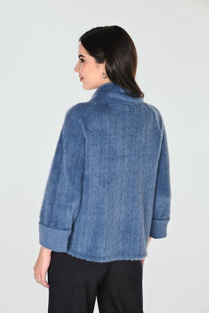 Mock Neck Relaxed Fit Fuzzy Jacket. Style FL263324