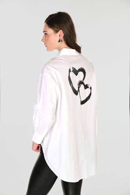Graphic Print Love Life Button-Up Blouse. Style FL263766