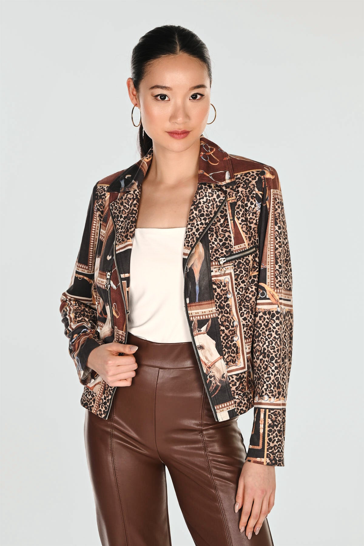 Animal Print Moto Style Cropped Jacket. Style FL263770