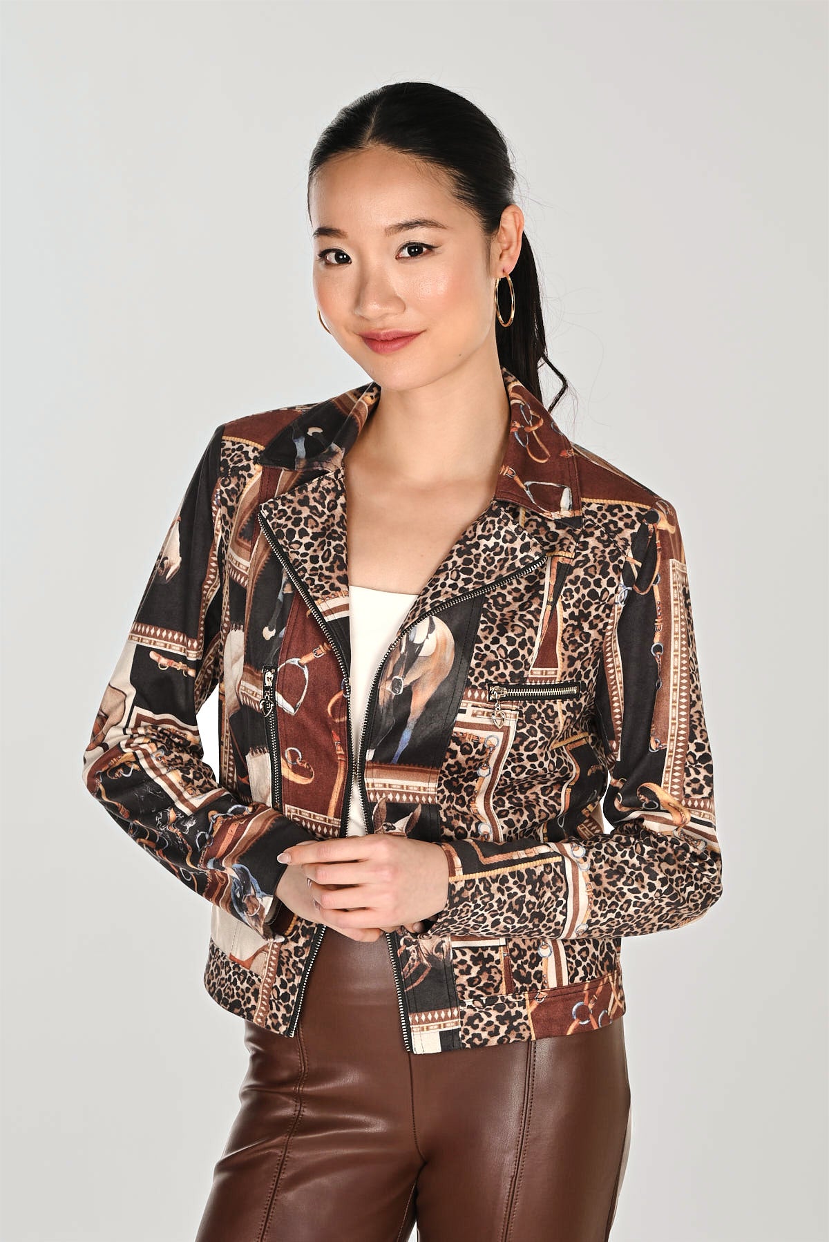 Animal Print Moto Style Cropped Jacket. Style FL263770