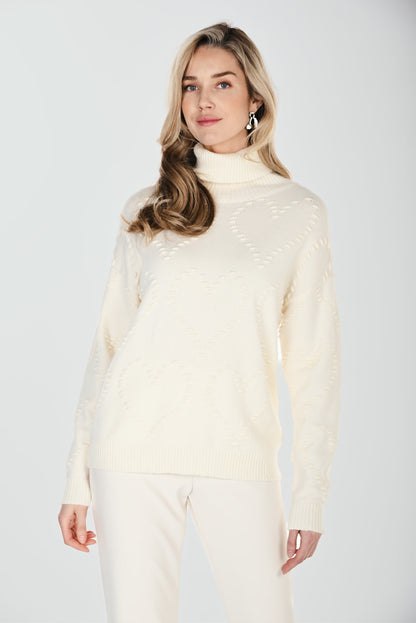 Turtleneck Raised Hearts Knit Sweater. Style FL264817