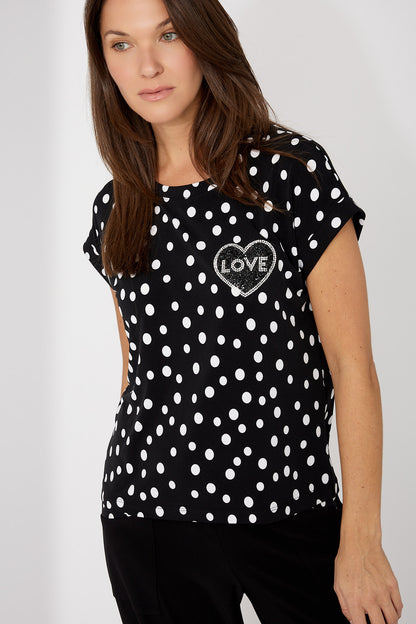 Polka Dot Rhinestone "Love" Heart Detail Top. Style FL266102