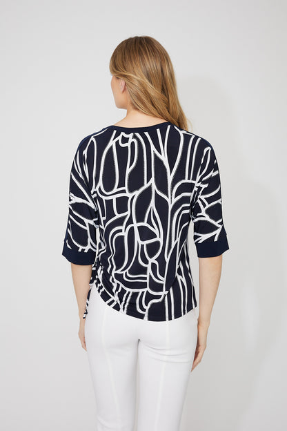 3/4 Raglan Ruched Abstract Print Top. Style FL266114