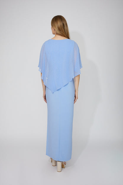 Rhinestone Embellished Cape Maxi Length Dress. Style FL268193