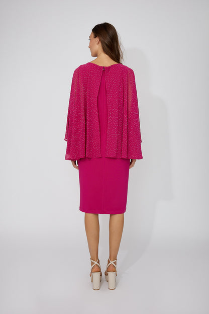 Chiffon Cape Jewel Embellishments Midi Length Dress. Style FL268195