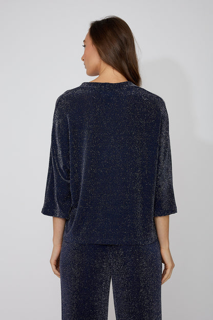 Glitter V-Neck 3/4 Sleeve Raglan Top. Style FL268226