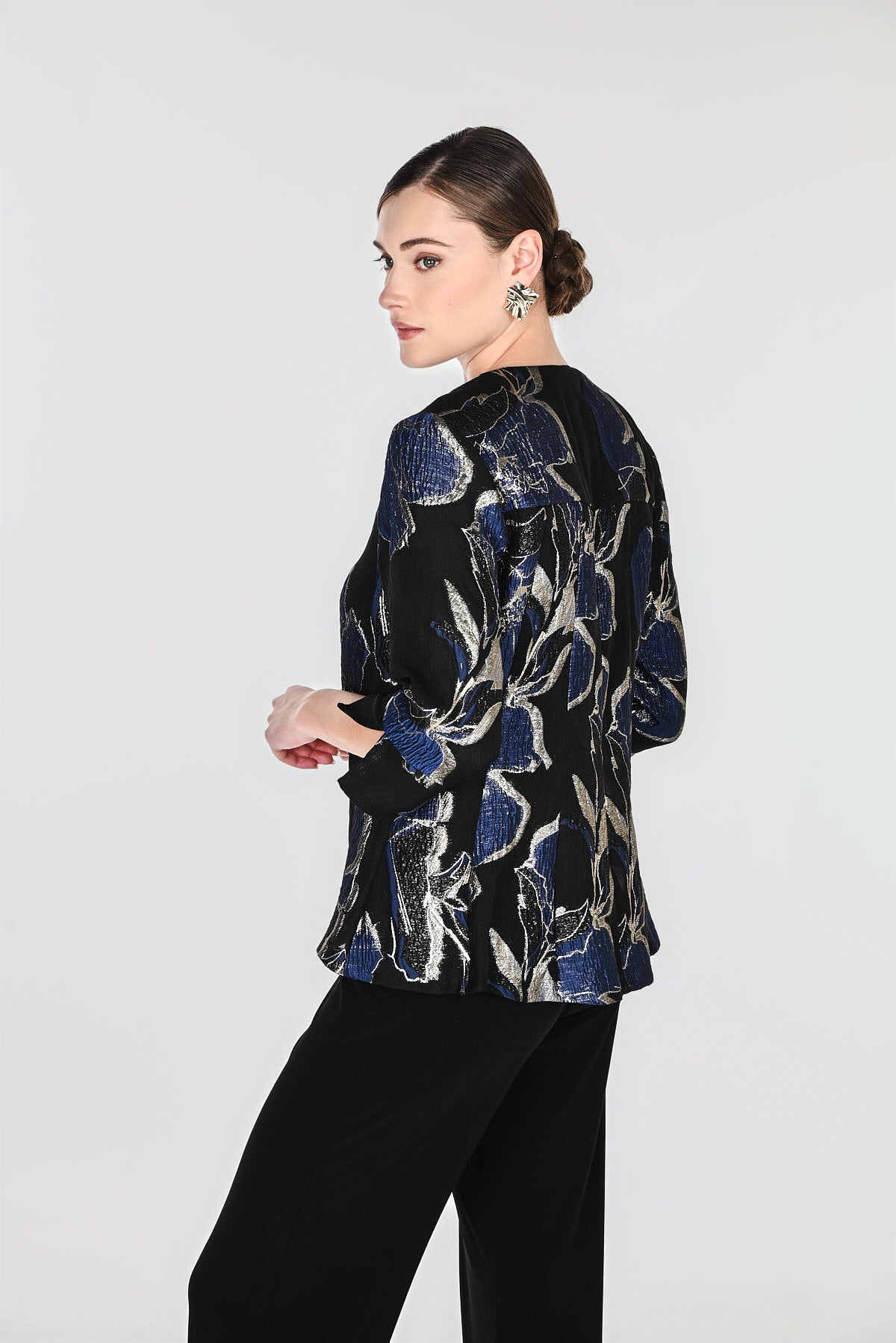 Floral Weave Swing Statement Button Jacket. Style FL269240