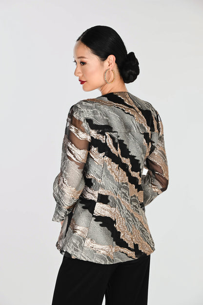 Abstract Weave Statement Button Swing Jacket. Style FL269368