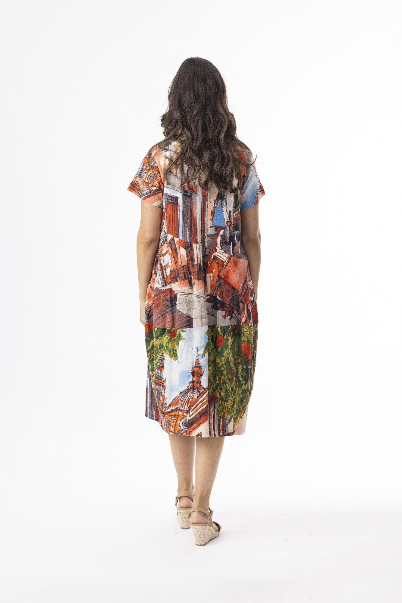 Abstract Print Short Sleeve Bubble Silhouette Dress. Style ORI20-151