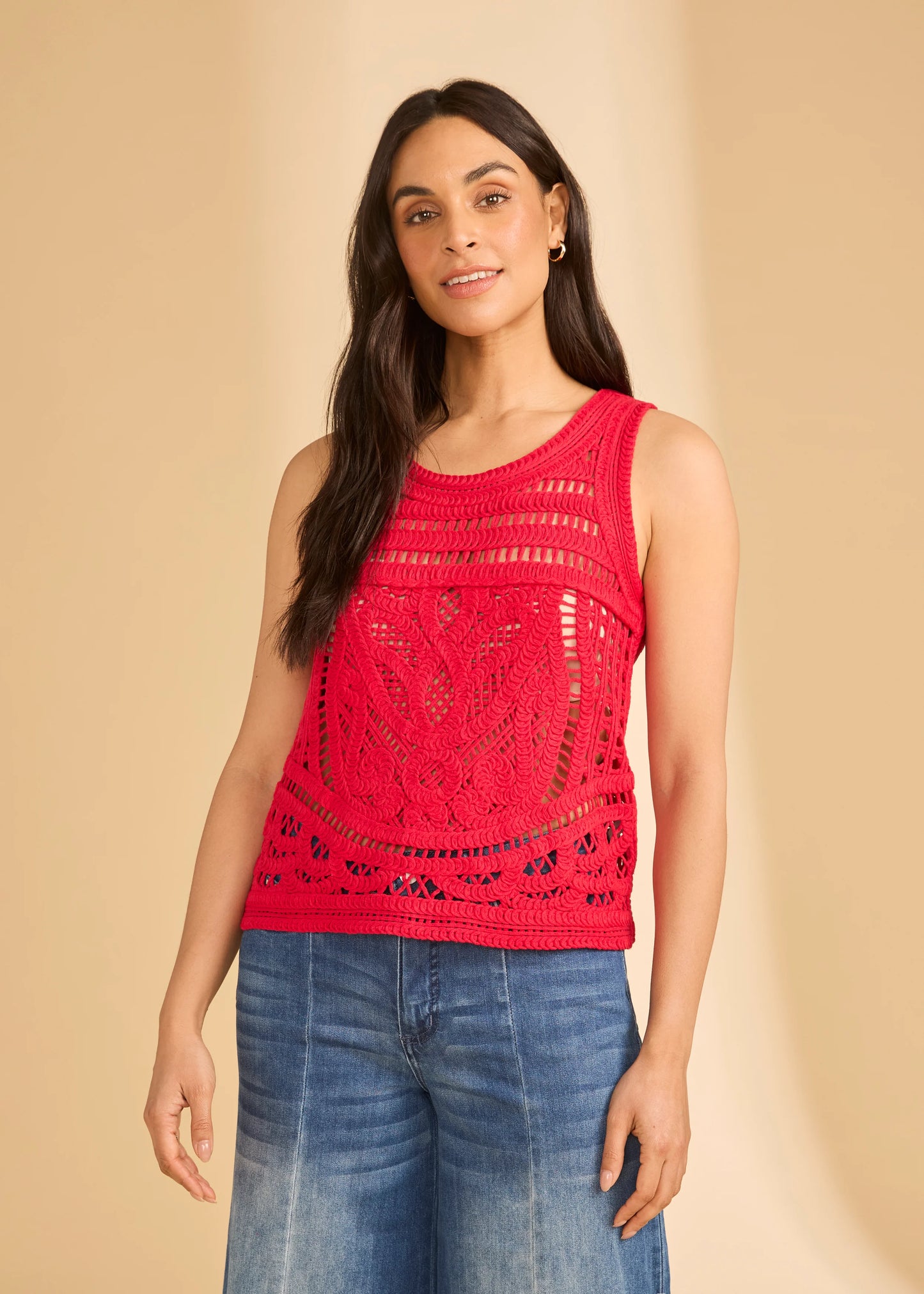 See-Through Crochet Round Neck Tank. Style FD1258330
