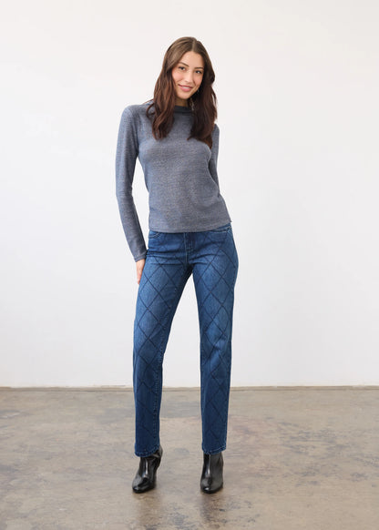 Christina Embroidered Argyle Straight Leg Jean. Style FD5404779