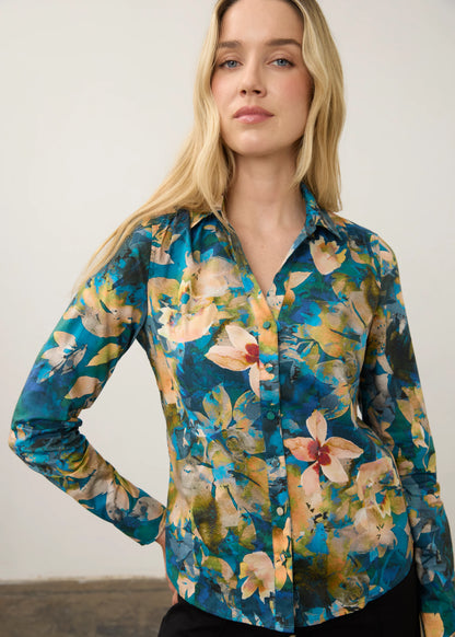 Floral Print Collared Button Front Top. Style FD7902623