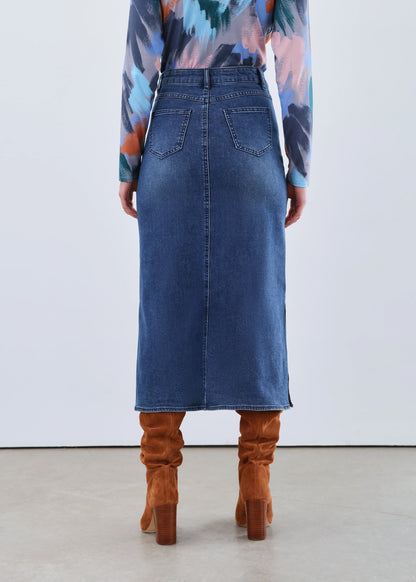 Column Midi Denim Skirt. Style FD6981843