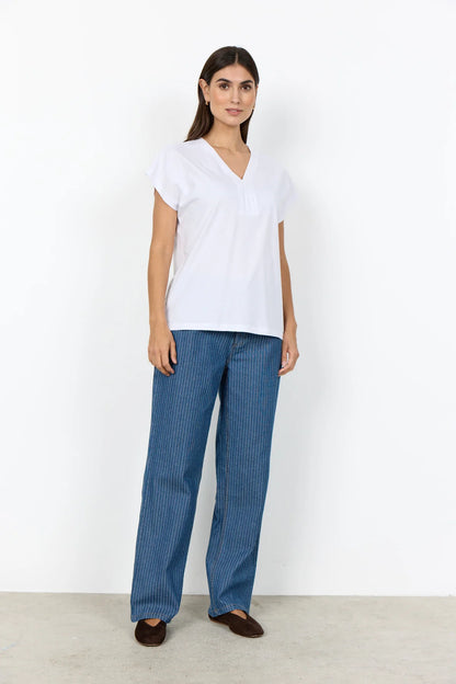 Stitching Detail V-Neckline Short Sleeve Cotton Top. Style SOYA27476
