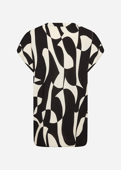 Abstract Print Notch Neck Drop Shoulder Top. Style SOYA41611