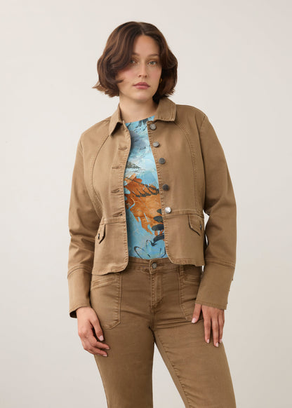Button Front Contoured Waist Utility Jacket. Style FD10022511