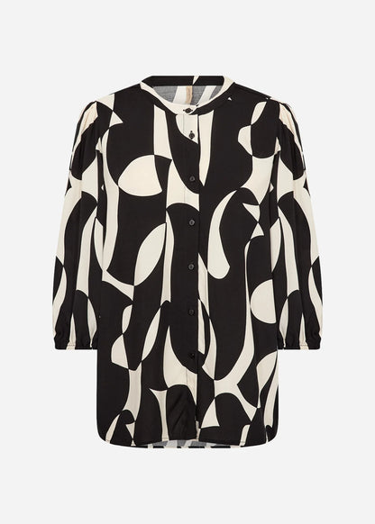 Abstract Print Button Front Elastic Cuffs Top. Style SOYA41612
