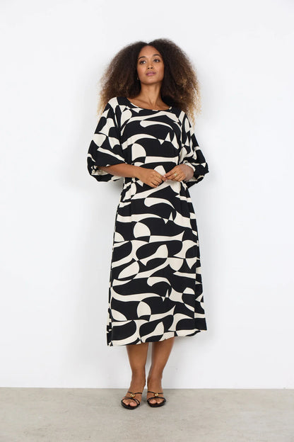 Abstract Print Elastic Waist Short Sleeve Dress. Style SOYA41614