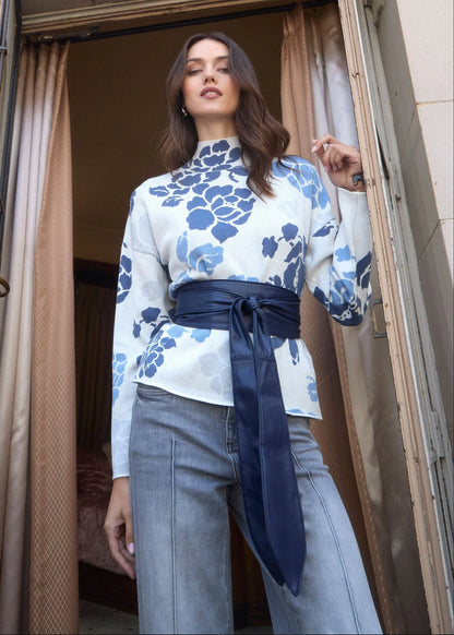 Mock Neck Long Sleeve Printed Sweater. Style FD1301535