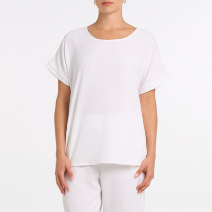 Short Sleeve Crinkle Fabric Back Button Details Top. Style MIGN2144