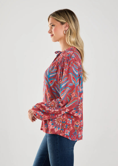 Long Sleeve Tie Up Printed Blouse. Style FD7199883