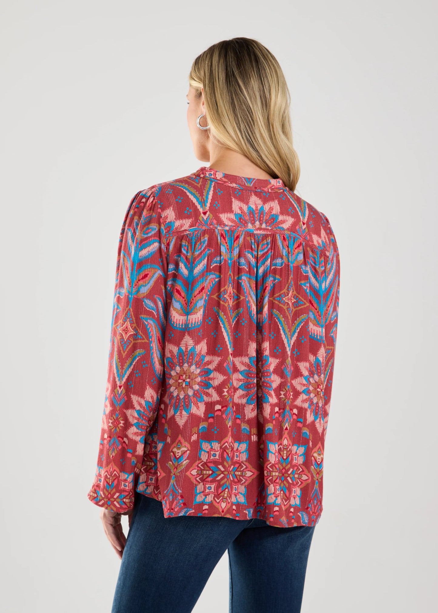 Long Sleeve Tie Up Printed Blouse. Style FD7199883