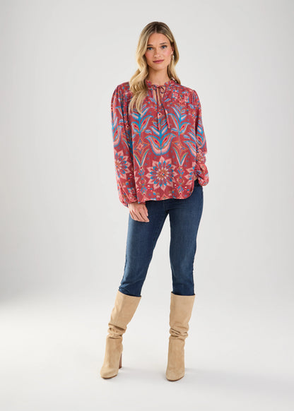 Long Sleeve Tie Up Printed Blouse. Style FD7199883