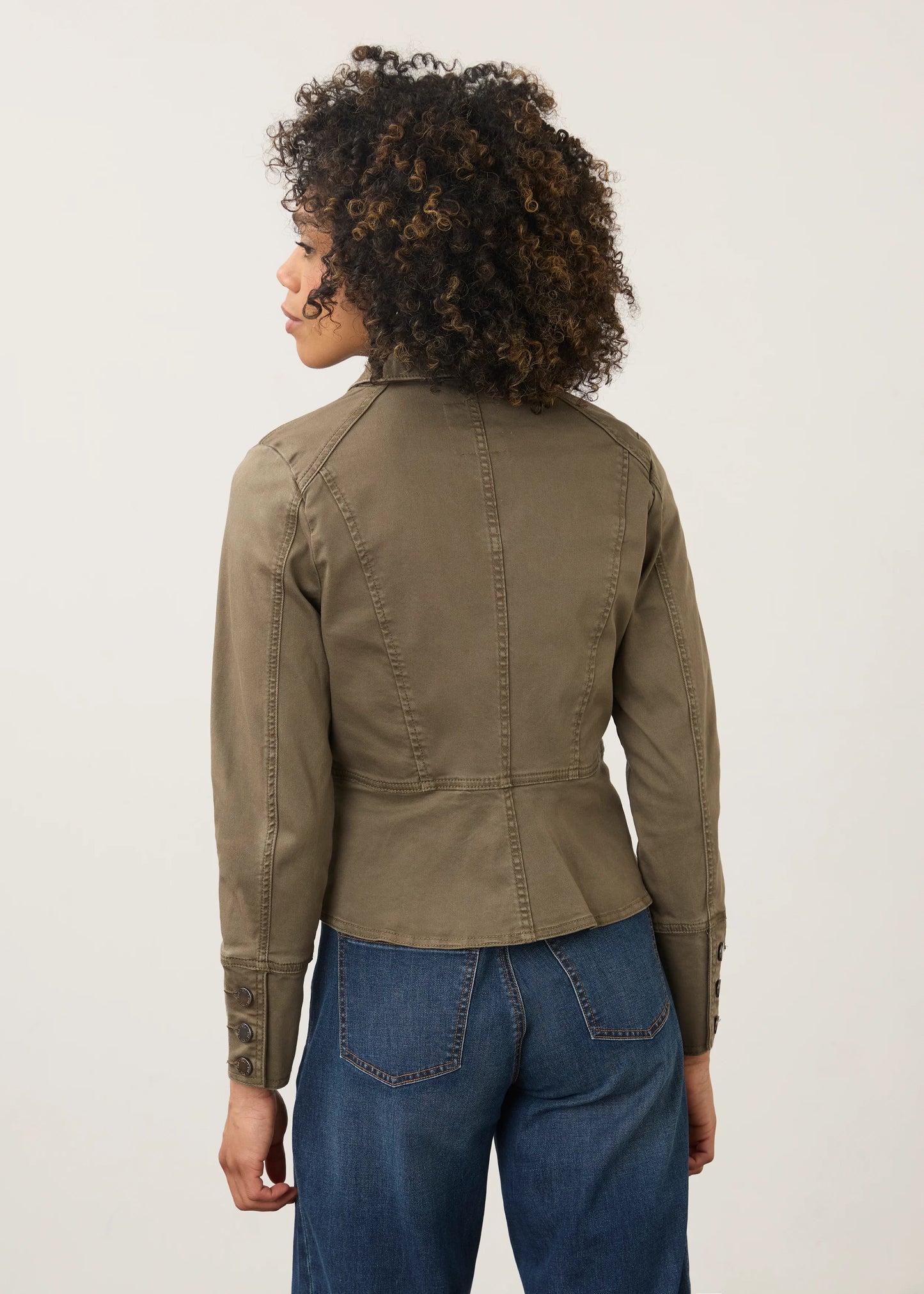 Button Front Contoured Waist Utility Jacket. Style FD10022511
