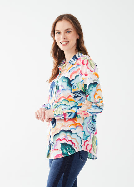 Printed Classic Button Front Blouse. Style FD7257623