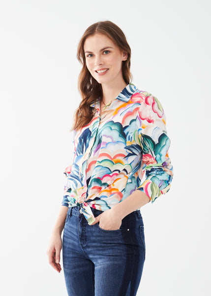 Printed Classic Button Front Blouse. Style FD7257623