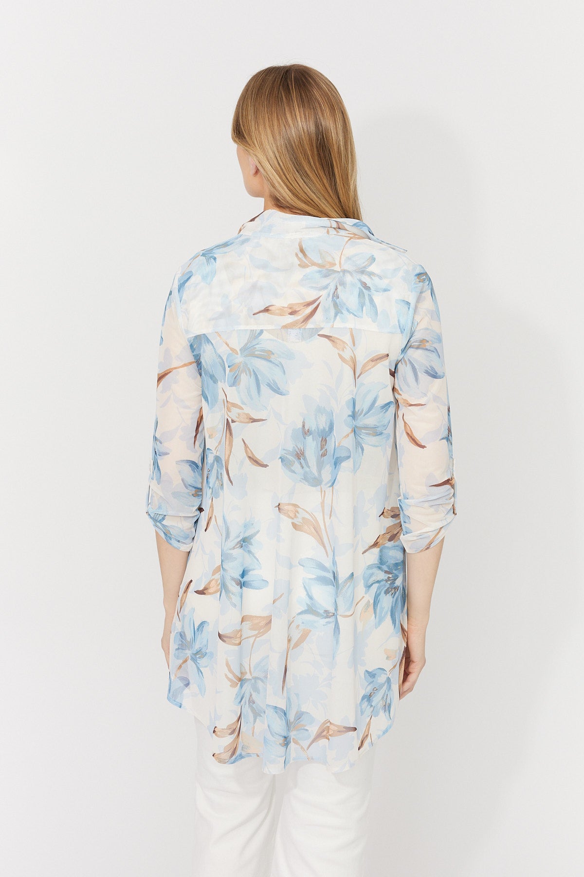 See-Through Mesh Floral Print Button Up Blouse. Style FL261284