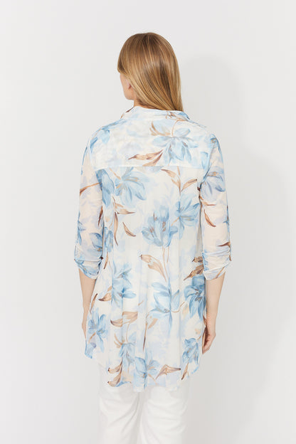 See-Through Mesh Floral Print Button Up Blouse. Style FL261284