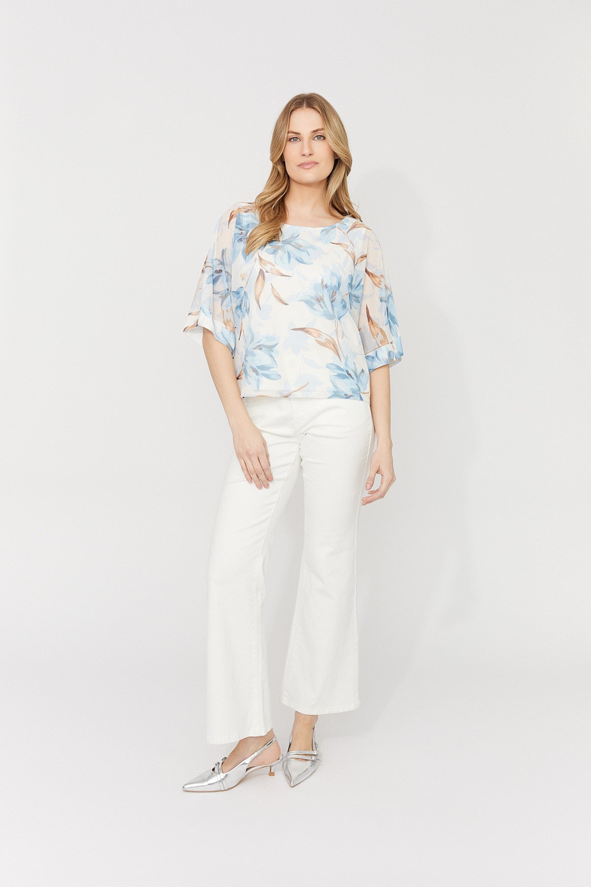 Mesh Overlayer Floral Print Boxy Top. Style FL261287