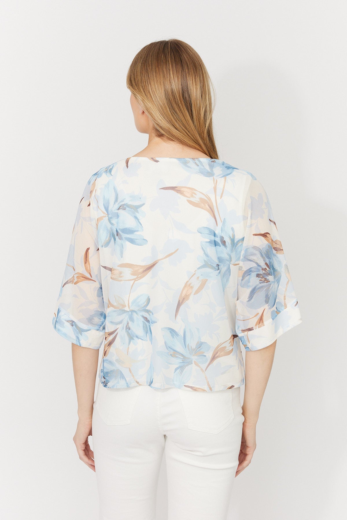 Mesh Overlayer Floral Print Boxy Top. Style FL261287