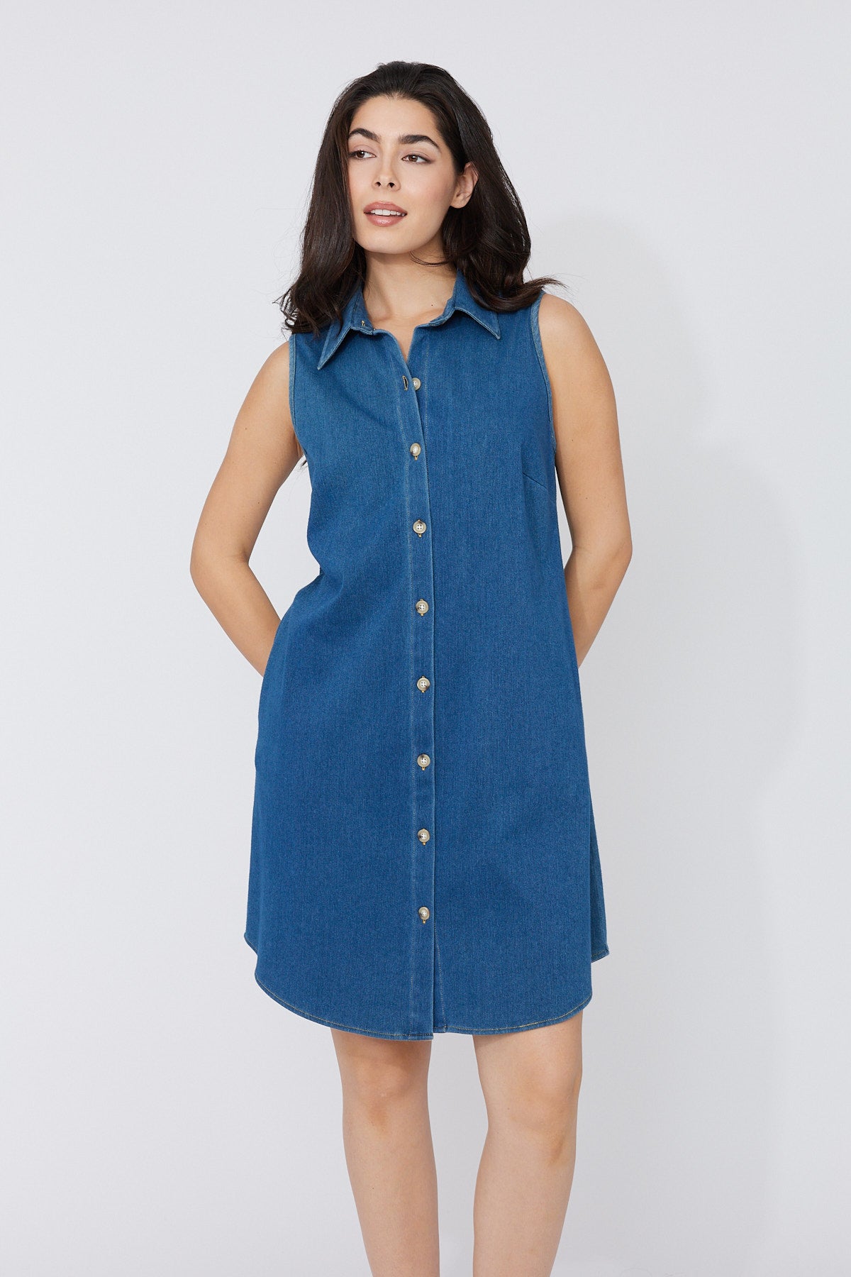 Sleeveless Button Front Midi Dress. Style CK36084